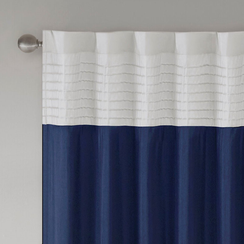 Rideau pintuck moderne en polyoni bleu marine et ivoire
