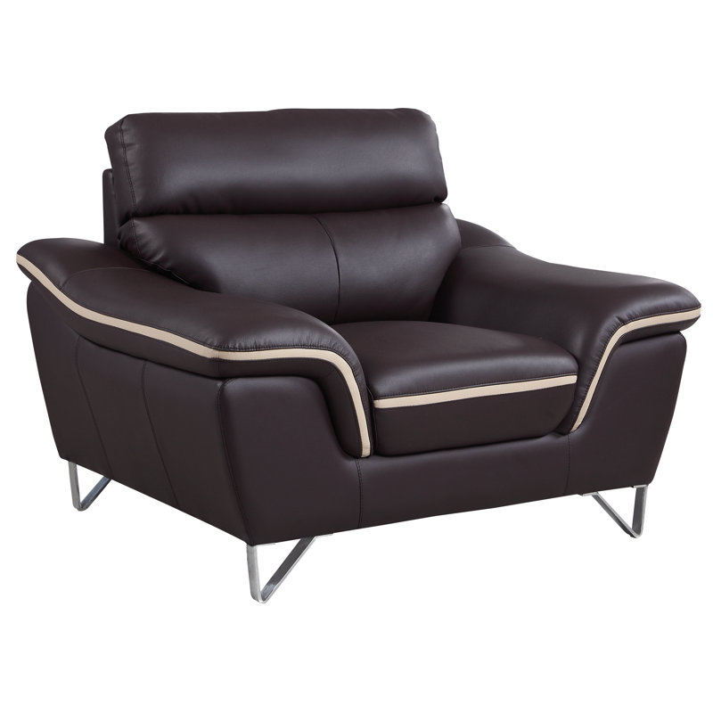 Matheny Upholstered Club Chair, Brown Genuine Leather