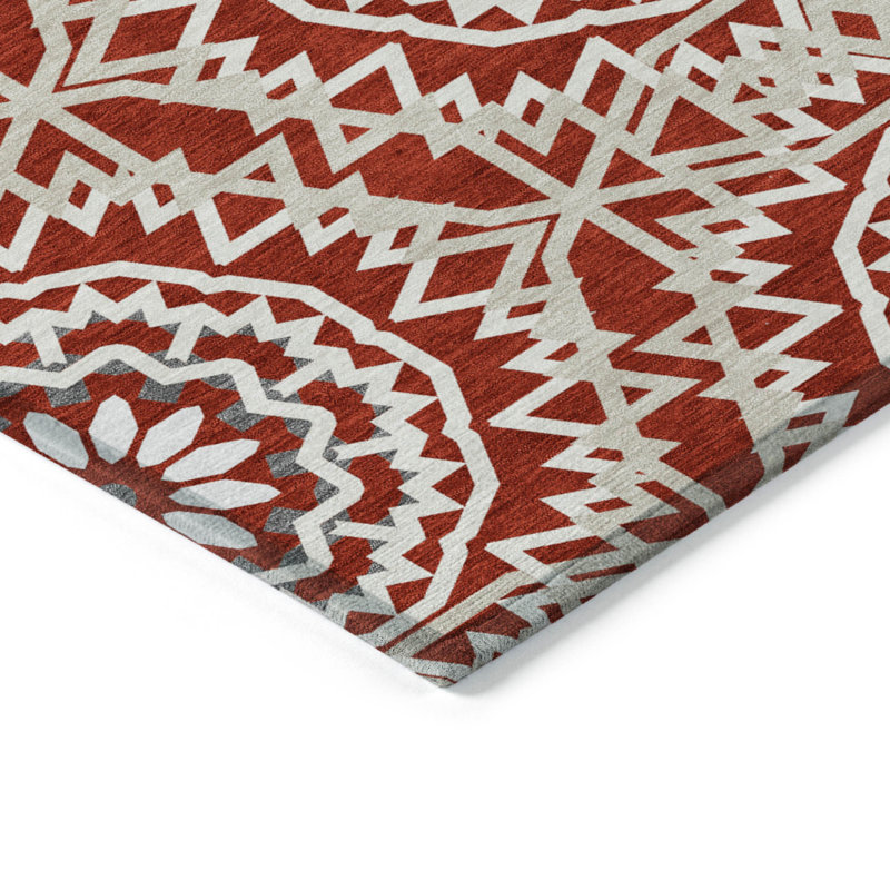 Tapis intérieur / extérieur 8 pi x 10 pi beige et ivoire avec médaillon floral lavable