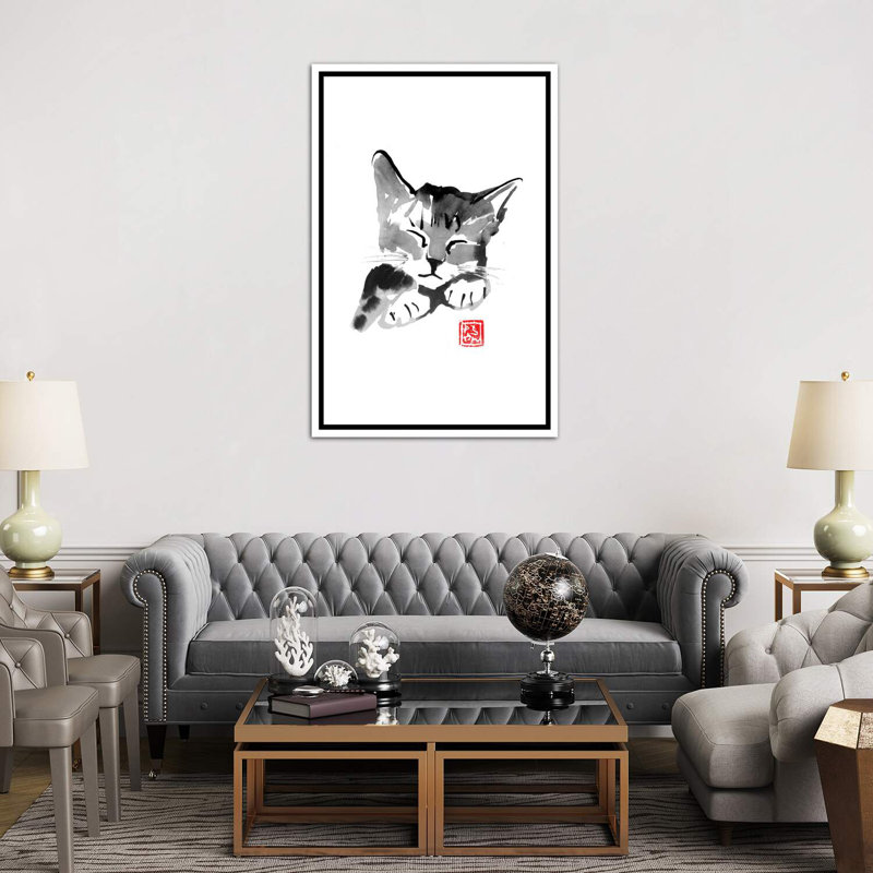«Cute Cat» par Péchane - impression d'art graphique, H 60 po x l 40po x P 1,5 po, Toile blanche encadrée, Pas de tapis