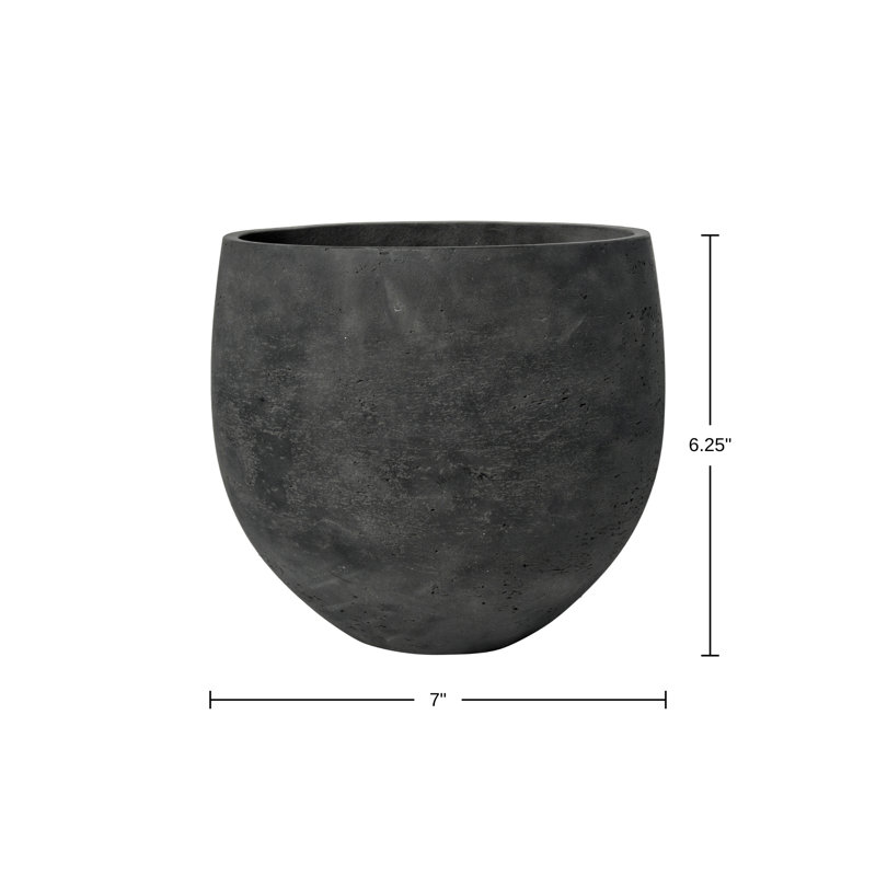Black Textured Round Fiberstone Pot