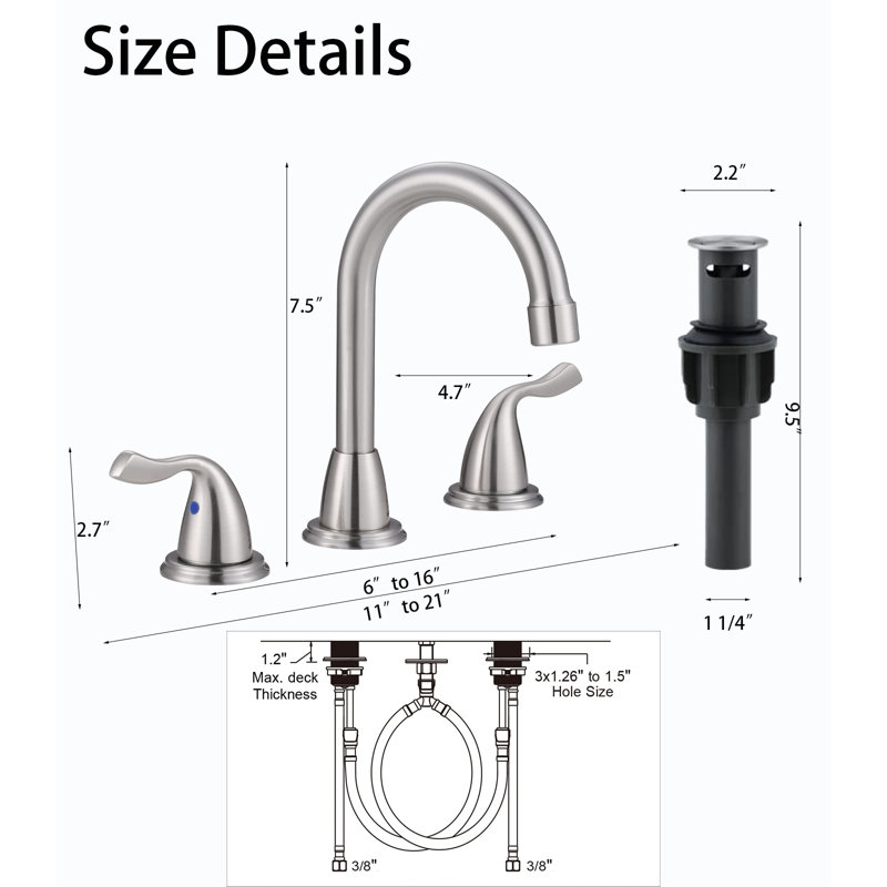 8-Inch Widespread Bathroom Faucet With Pop-Up Drain, Brushed Nickel