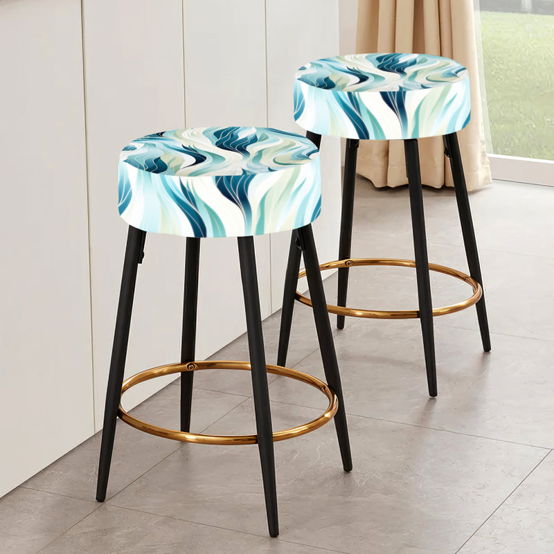 Ensemble de 2 tabourets de bar abstraits bleus et verts