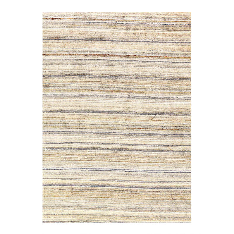 Tapis beige / gris en coton / laine rectangulaire 6 pi x 9 pi fabriqué à la main sans motif