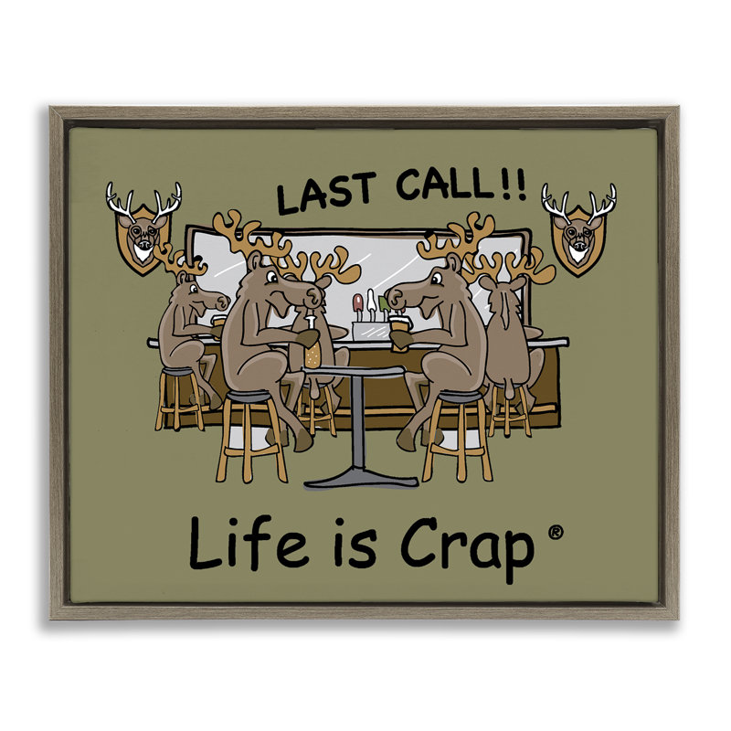 «Last Call at Bar Floater», art mural sur toile par LIC, H 25 po x l 31 po, Cadre flottant orme Montalcino