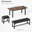 Table de salle à manger extensible de 63 po avec 2 bancs rembourrés et 2 tabourets, table de cuisine rectangulaire peu encombrante avec structure en fer, table en bois extensible pour 4 à 6 personnes, appartement, salle à manger, salle de conférence, tableau en noyer et cadre noir