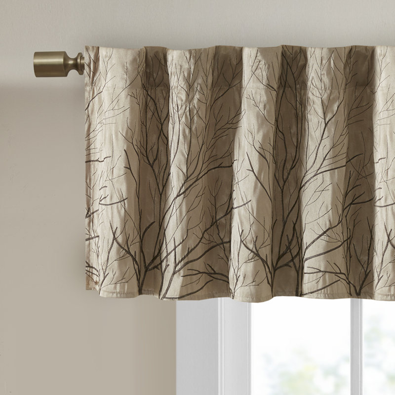 Andora Tan Faux Silk Embroidered Single Window 50x18" Valance, Tan
