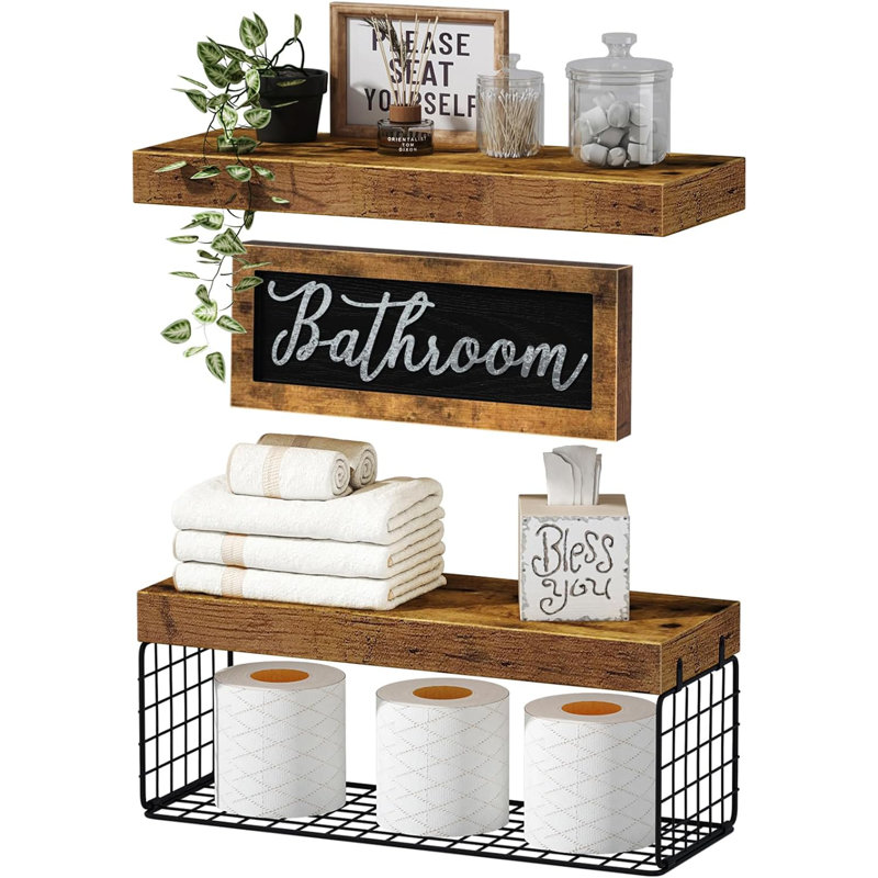Resch Bathroom Shelves, Rustic Brown
