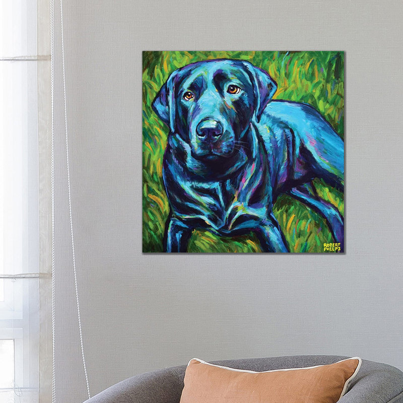 Black Lab On The Grass by Robert Phelps - Painting on Canvas, Wrapped Canvas, 66.04cm H x 66.04cm W x 1.91cm D
