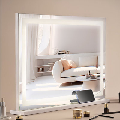 Ensemble de meuble-lavabo lumineux 3 couleurs avec miroir de maquillage mural USB 31,5 x 21,7 po