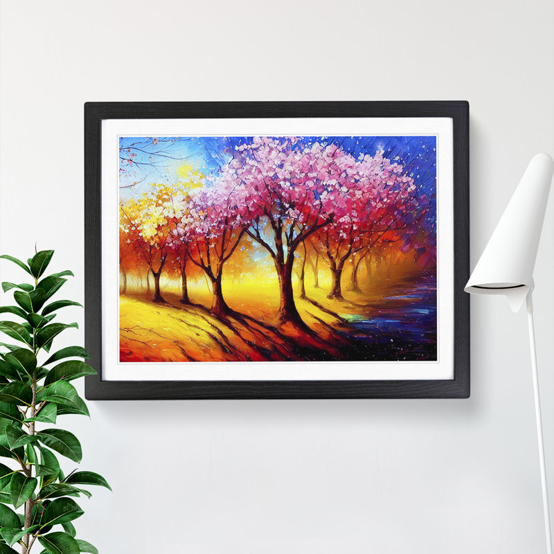 Cherry Blossom Tree Park Vol.3 - Single Picture Frame Painting, 46cm H x 64cm W x 2cm D, Black