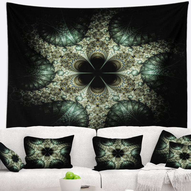 Tapisserie fleur abstraite jaune et vert, H 78 po x l 92 po