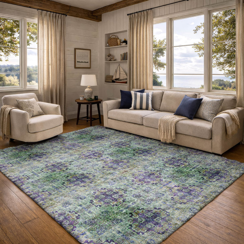 Premium Machine Washable Dream Shag ADS557 Medallions Rug, 9' x 12', Purple