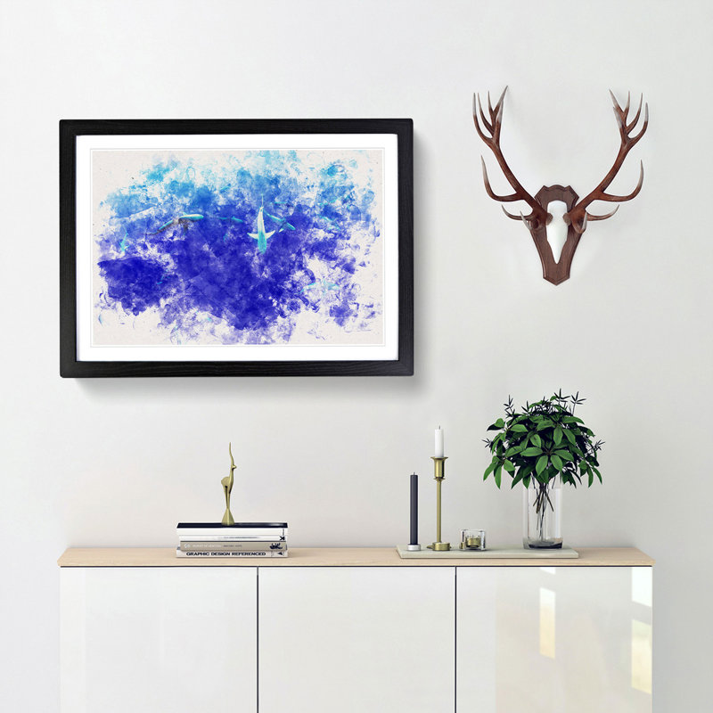 Oahu Sharks - Framed Print, 62cm H x 87cm W x 2cm D, Black Framed