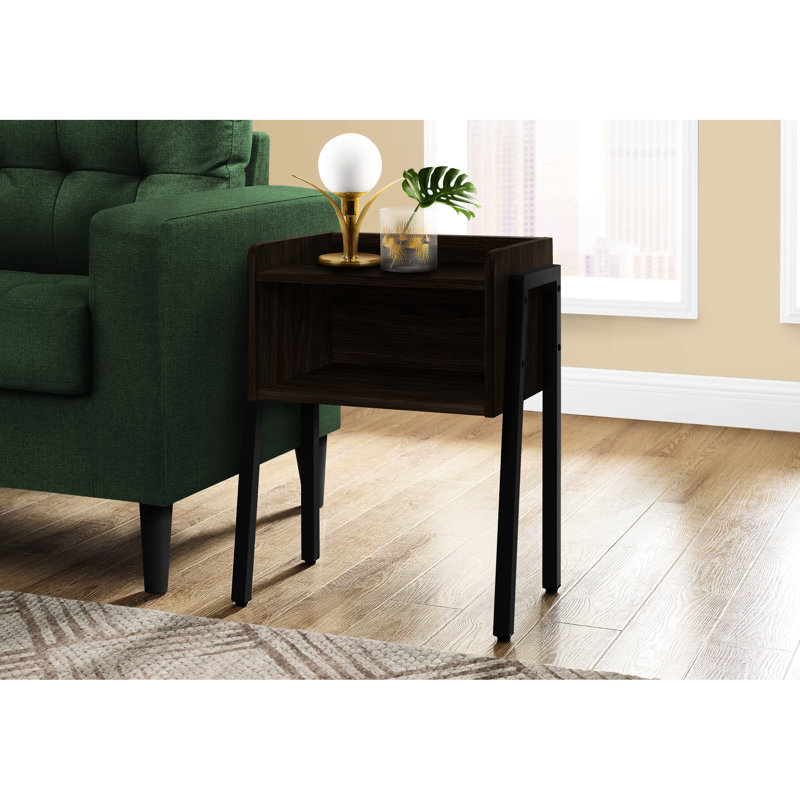 Modern Side Table In Brown - 2 Rectangular, Black Metal Legs, All Sides Finished Accent Finish, Legs With Adjustable Feet