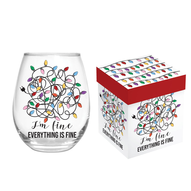 17oz Stemless Glass w/ Gift Box, Everything Is Fine String Lights