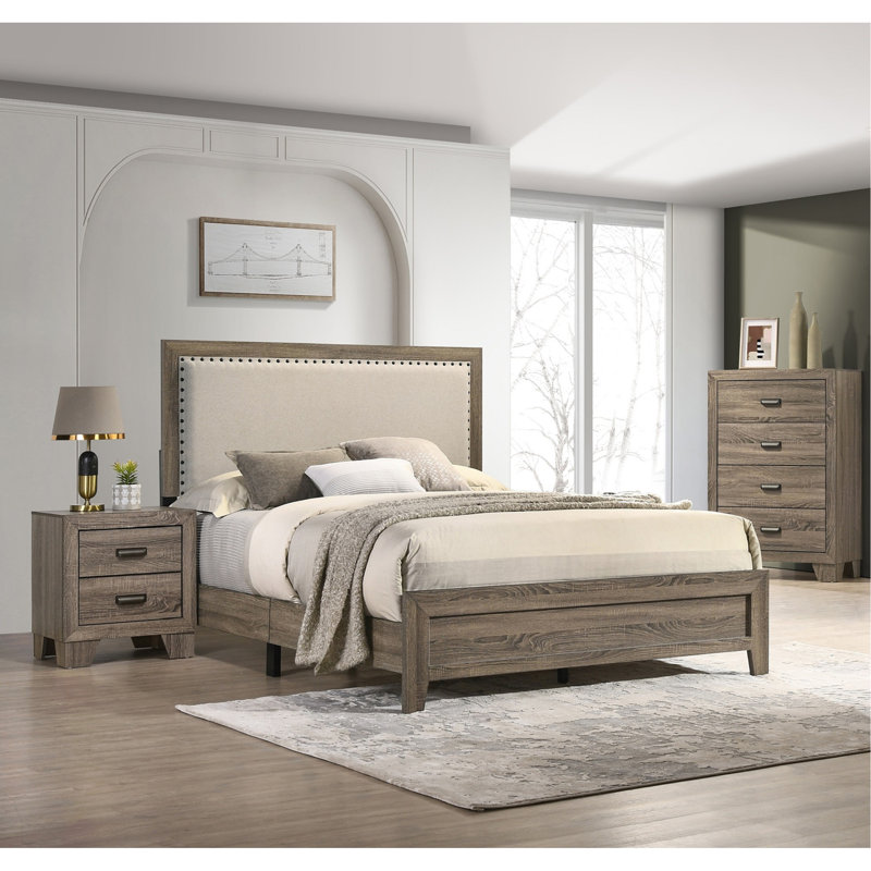 Mobilier de chambre à coucher en bois, Gris, Grand lit