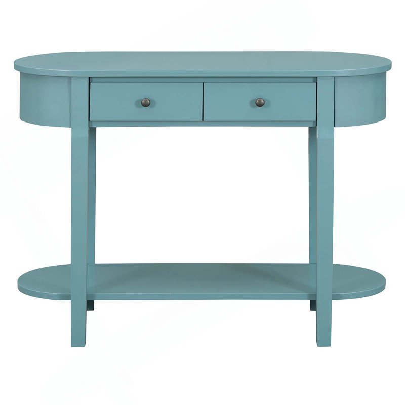Elegant Retro Console Table With Curved Design & Smooth Glaze, Turquoise Green