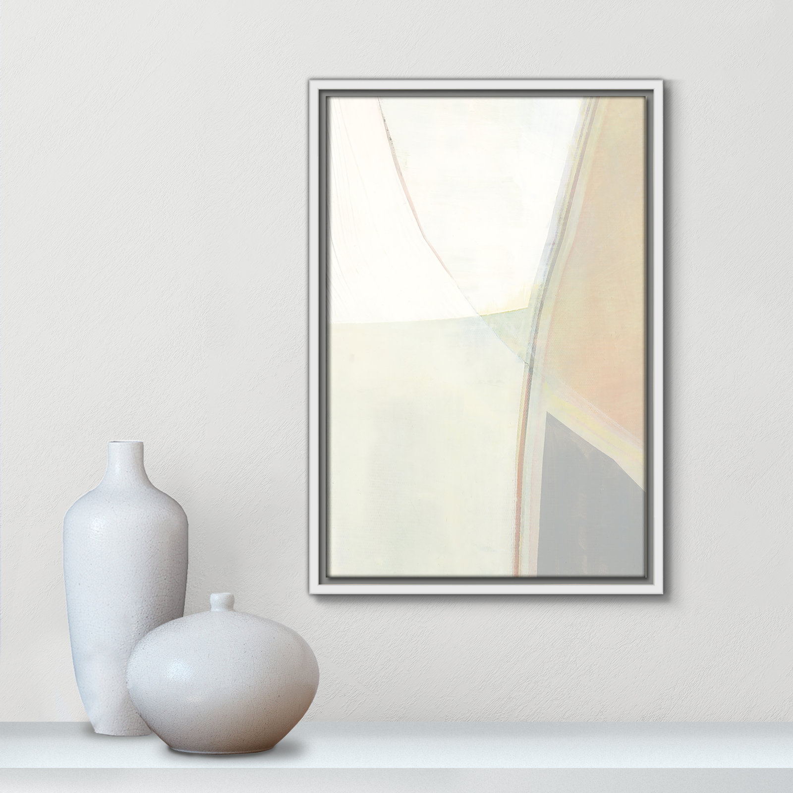 Alexandria "In Neutral II" Painting by Cartissi, White Framed Canvas, 19.5" H x 13.5" W x 2" D