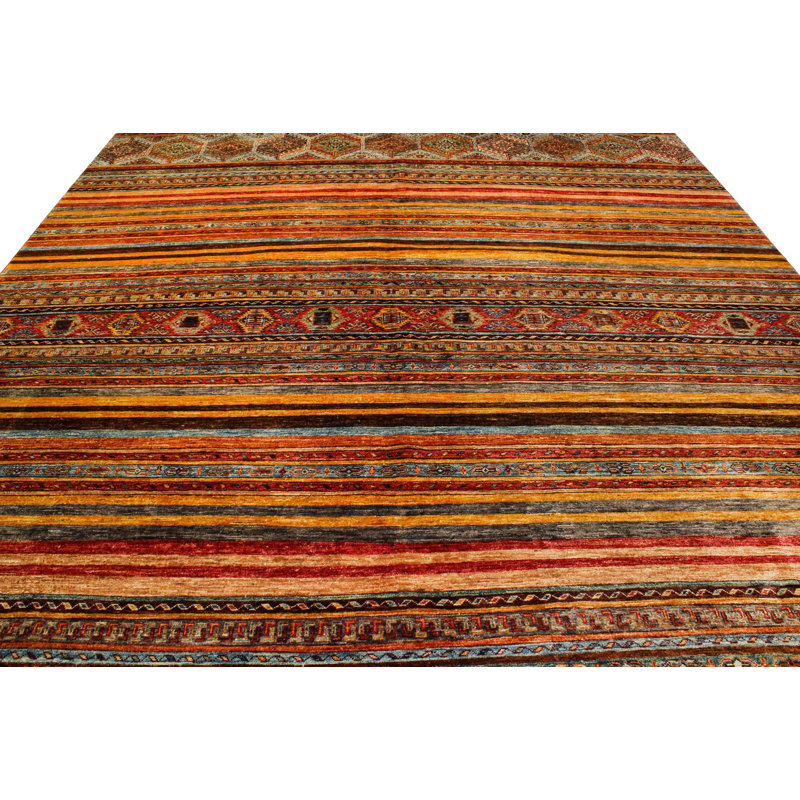 Tapis tribal multicolore et rouge 9 x 12
