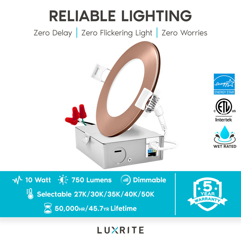 Copper Ultra Thin LED Recessed Lighting Kit with Adjustable Color Temperature