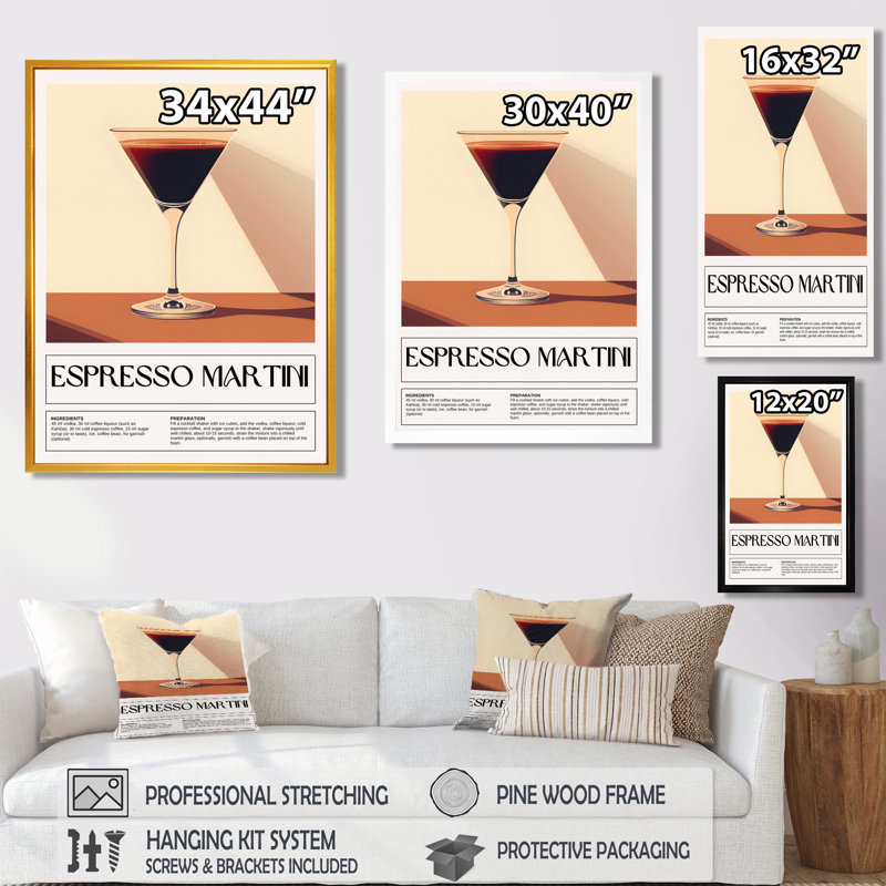 «Straight Up Espresso Martini», impression d'art mural, H 40 po x l 30 po, Toile tendue