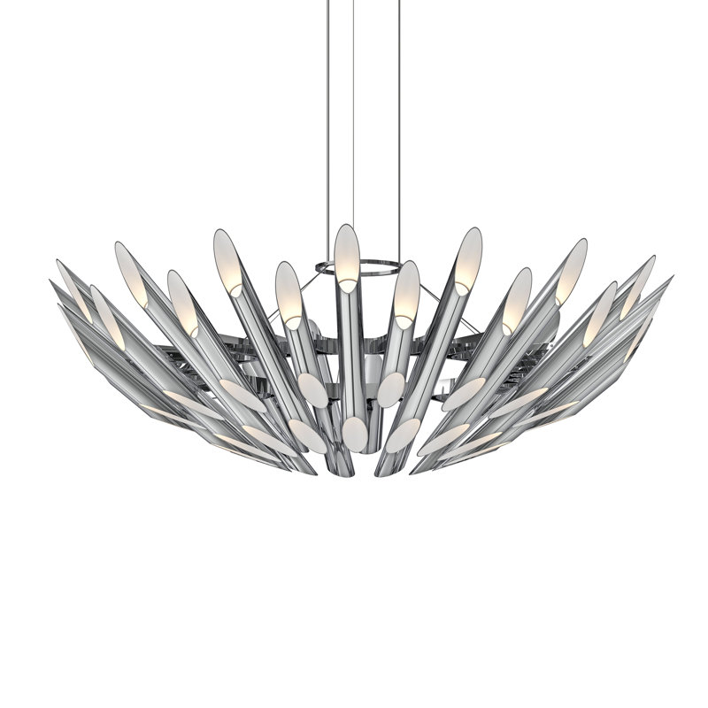 Chimes 60 - Light Dimmable LED Cylinder Chandelier, Polished Chrome