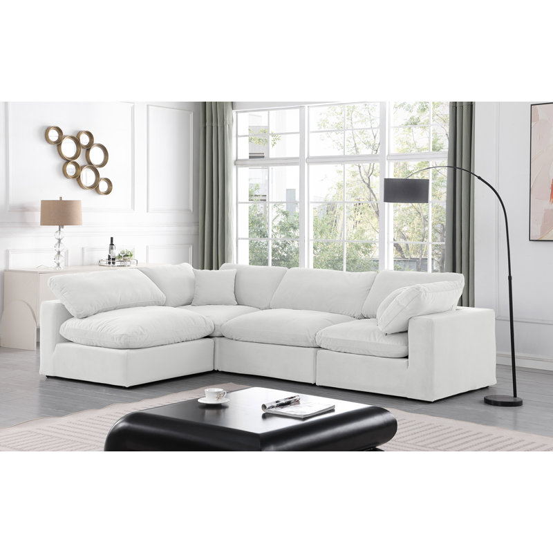 Canapé modulaire réversible en velours Hulene, Velours crème