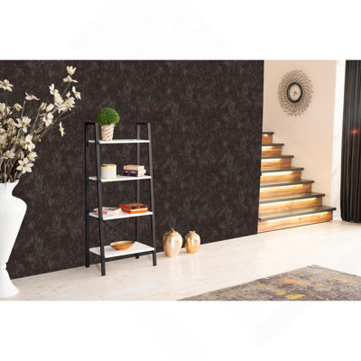 5 Tier Modern Ladder Bookshelf Organizers, Metal Frame Bookshelf For Small Spaces In Your Living Rooms, Office Furniture Bookcase, White