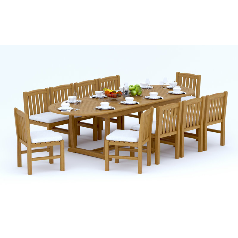  7 Pcs Grade-A Teak Wood Dining Set: 118" Double Extension Mas Oval Trestle Leg Table And 6 Devon Armless Chairs #11DV2700