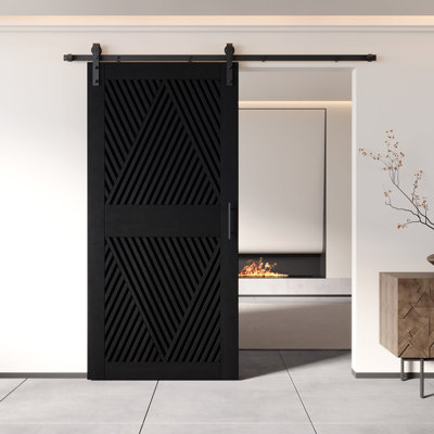 Homacer Black 26in x 84in Unassembled & Finished Diamond Design Barn Door with Non-Bypass Installation Hardware Kit, 4.5ft track, interior use only