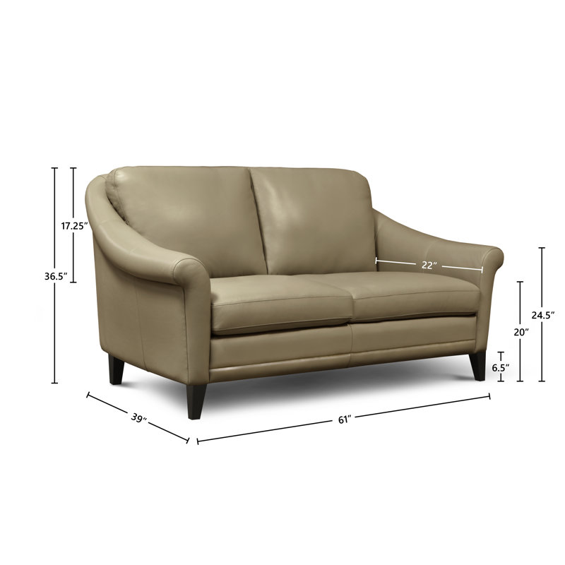 Genuine Leather 61'' Rolled Arm Loveseat, Beige Genuine Leather, 3