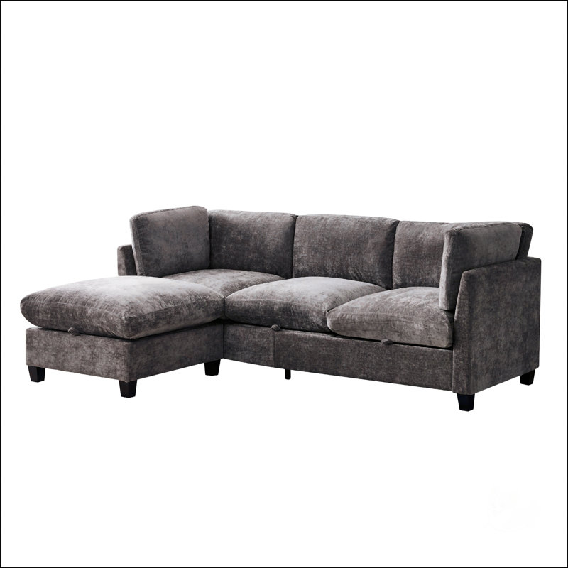 Canapé modulaire spacieux, recouvert de tissu chenille doux, idéal pour le confort et le style dans les salons, Gris