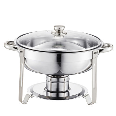 Chafing Dish Buffet Set, 5 Qt, 2 Pack, Stainless Steel, Round Catering Warmer Server with Full Size Pans, Glass Lid, Water Pan, Folding Stand and Fuel Holder, Silver