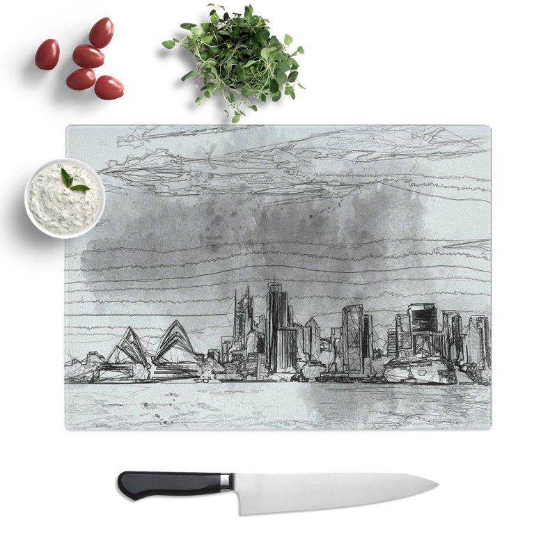 Tempered Glass Sydney Australia Skyline Chopping Board, 28.5 cm W x 20 cm L