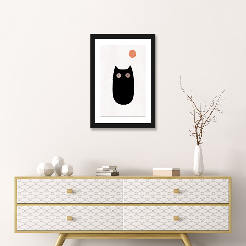 " The Cat " by Kubistika, White, 24" H x 16" W x 1" D, Black Framed Paper