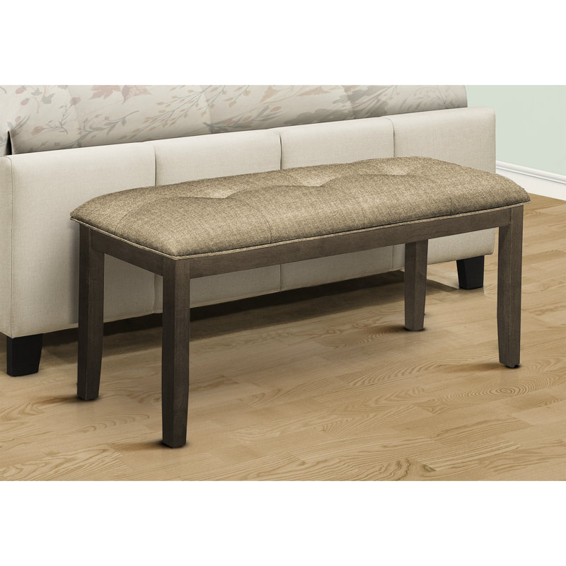 Banc de 44 po avec surface rembourrée brune pour la salle à manger et le couloir - Conception en bois massif gris, aspect transitionnel, siège de salle de séjour rectangulaire à assemblage rapide, décor élégant, facile à installer