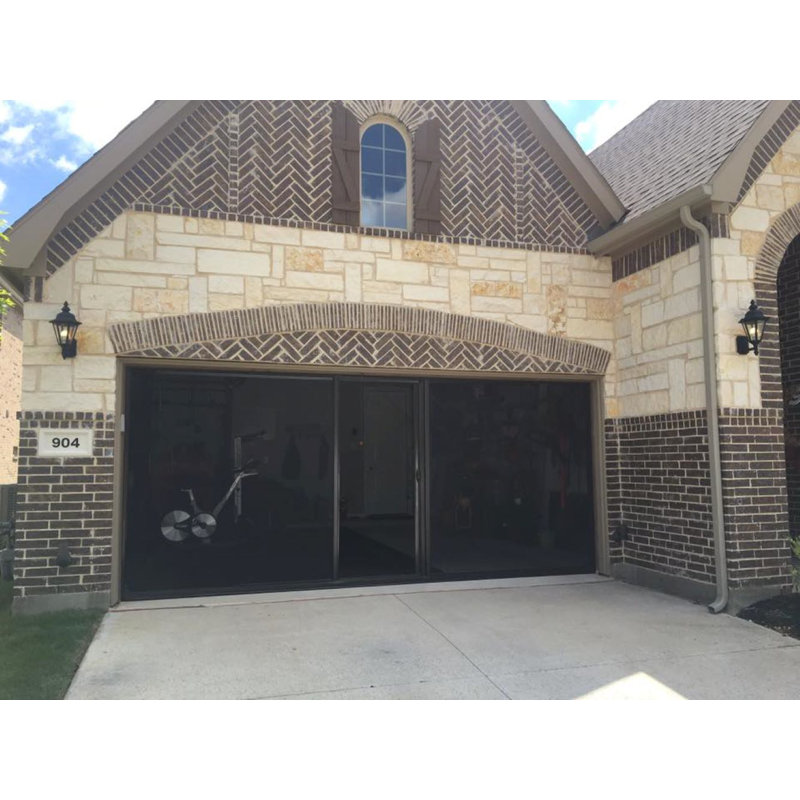 Écran de porte de garage l 6 pi x H 7 pi avec porte de passage, H 84 po x l 192 po, Brown Frame/Black PVC-coated Screen Mesh