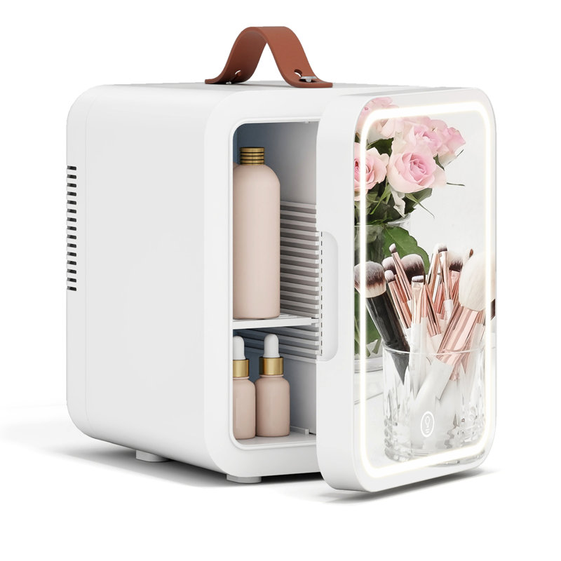 4L Large Portable Mini Fridge with Handle, Countertop Home Car Refrigerator, Cooler and Warmer, AC&DC Plug, pink, yes