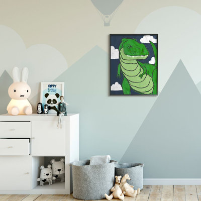 " T-Rex Kid's Green Dinosaur Blue Sky " by Daphne Polselli