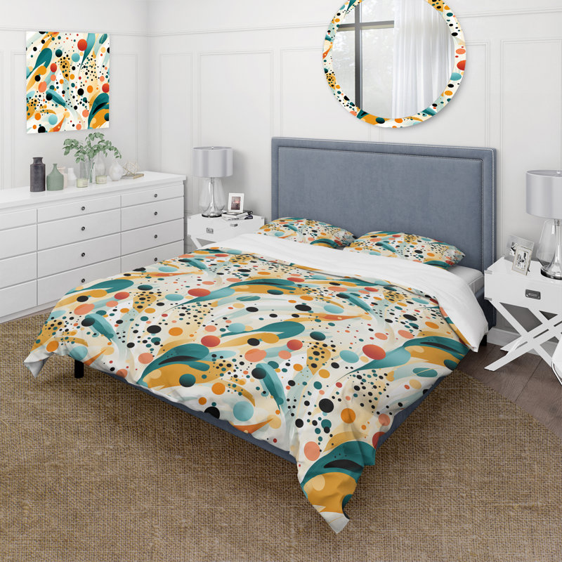 Ensemble de housse de couette à pois jaune et vert Fashion I - Midcentury, Housse de couette simple + 1 taie décorative stan