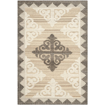 Tapis brun / gris anthracite en laine / coton noué à la main Alimatou