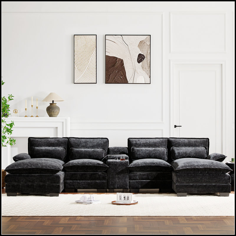 Canapé modulaire confortable en forme de U avec plusieurs fonctionnalités pour le salon, parfait pour les réunions de famille et la détente.