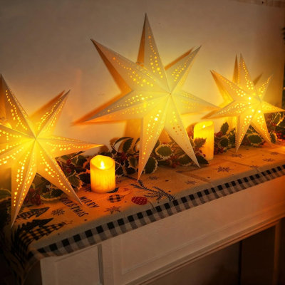 Lanternes en papier en forme d'étoile avec lumières, ensemble de 6, décorations de Noël à suspendre pour la décoration intérieure des fêtes, fenêtres, chambres, salons, fêtes et événements