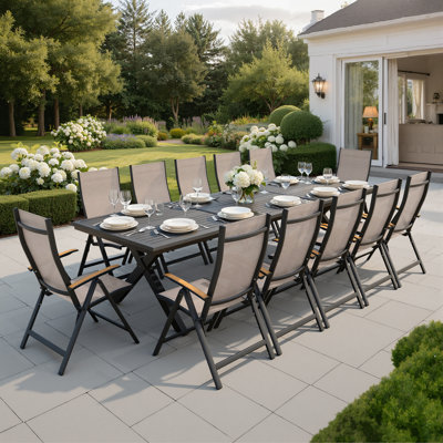 12 - Person Aluminum Outdoor Dining Set With Adjustable Folding Armchairs