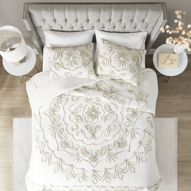 Édredon très grand / très grand en chenille de coton - / taupe, taies décoratives assorties incluses 3 pièces très grand, élégant