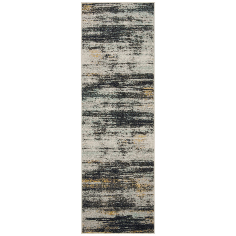 Riebe Light Gray/Black Area Rug, Runner 2'6" x 8'