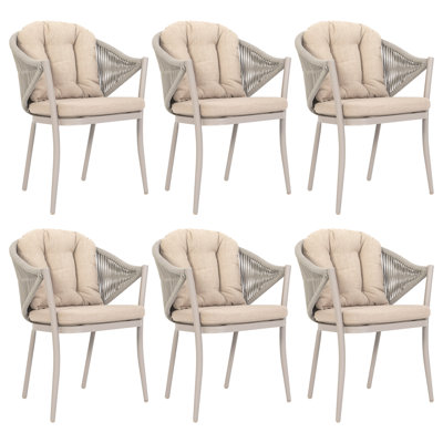 Outdoor Patio Chair of 6 Woven Rope Conversation Chairs, with Seat Cushions, Powder-coated Aluminum Frame for Balcony