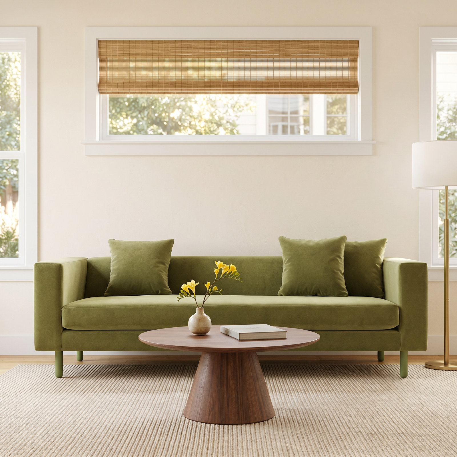 Mono 83'' Upholstered Sofa, Bella Loden Performance Velvet, Grasshopper