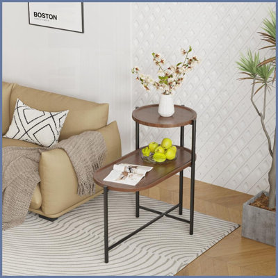 Table basse de salon moderne noyer brun à 2 niveaux, surface facile à nettoyer et amp; Rangement peu encombrant